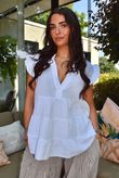 Agnes Cushion Cotton Cap Sleeve Top White